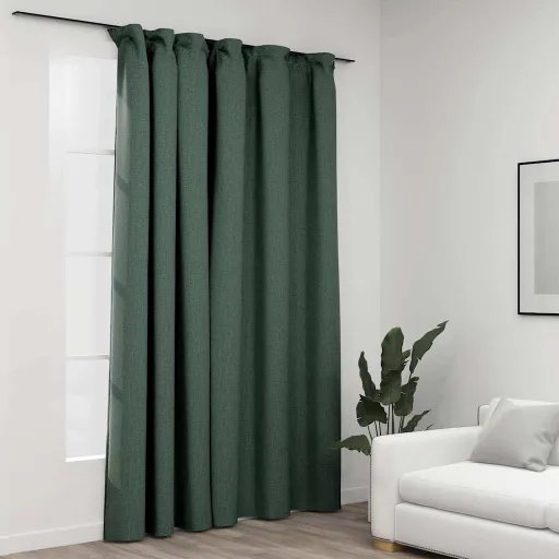 Cortinas Opacas Aspeto Linho com Ganchos 290x245 cm Verde