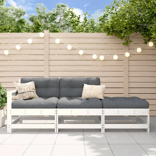 Conjunto Lounge Jardim c/ Almofadões Madeira Maciça Branco (3 pcs)