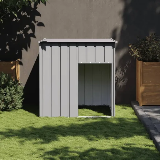 Casota para Cães com Telhado Cinza Claro 110x103x109 cm Aço Galvanizado