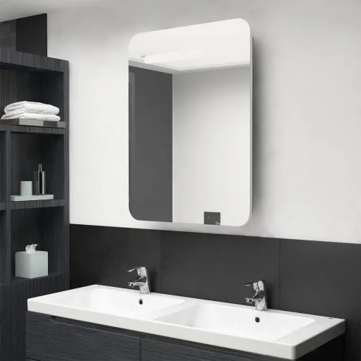 Armário Espelhado Casa de Banho LED 60x11x80 cm Branco/Carvalho