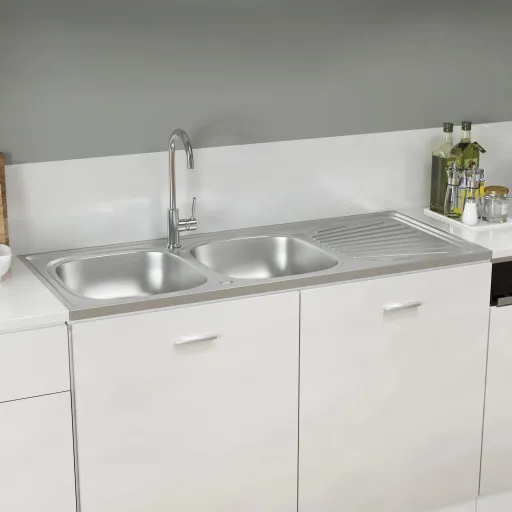 Lava-Louça Cozinha + Cuba Dupla 1200x500x155 mm Inox Prateado