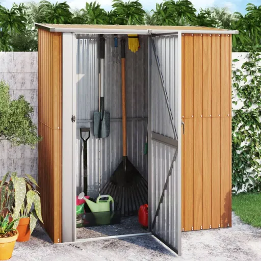 Abrigo de Jardim 180,5x97x209,5 cm Aço Galvanizado com Efeito Madeira