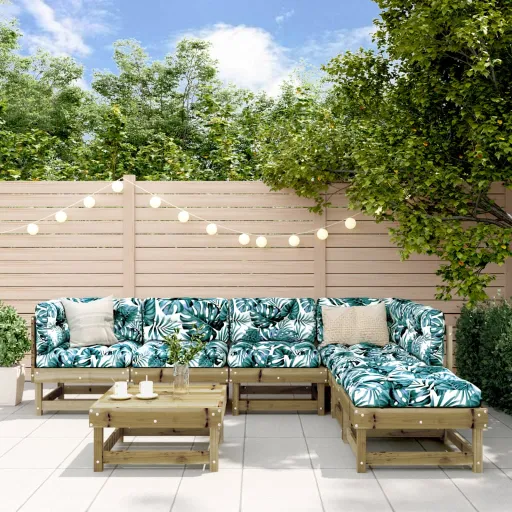 Conjunto Lounge de Jardim c/ Almofadões Pinho Impregnado (7 pcs)