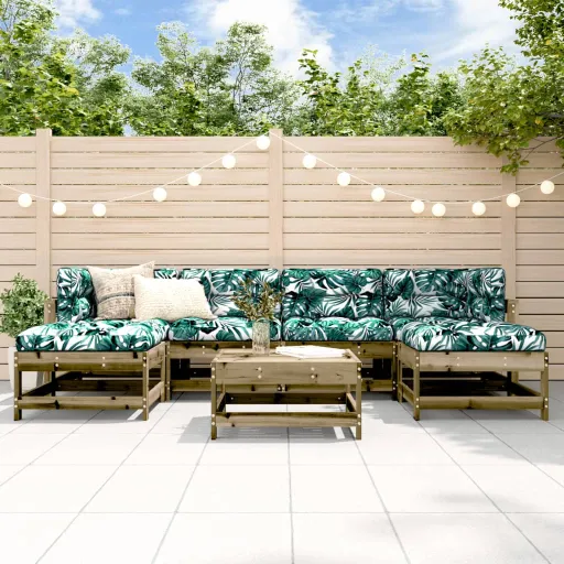Conjunto Lounge de Jardim c/ Almofadões Pinho Impregnado (7 pcs)
