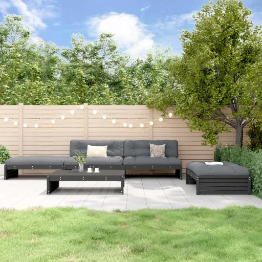 Conjunto Lounge Jardim com Almofadões Madeira Maciça Preto (5 pcs)