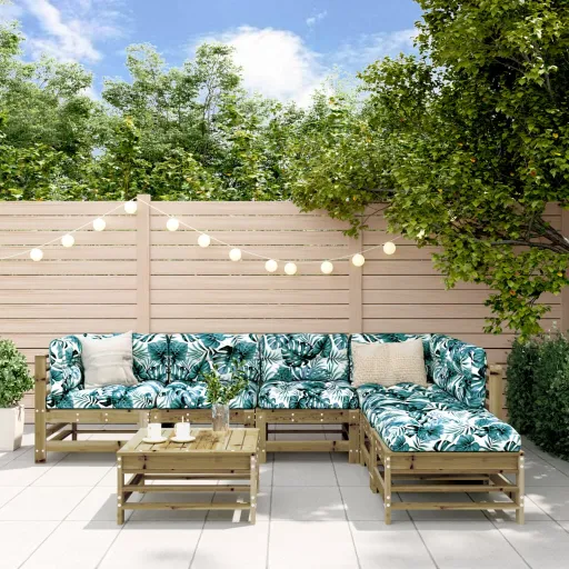 Conjunto Lounge de Jardim c/ Almofadões Pinho Impregnado (7 pcs)