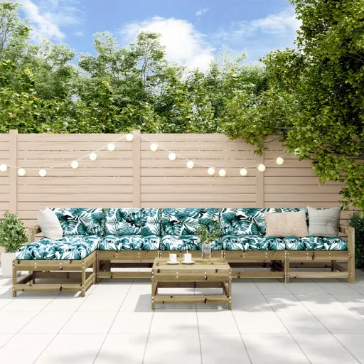 Conjunto Lounge de Jardim c/ Almofadões Pinho Impregnado (7 pcs)