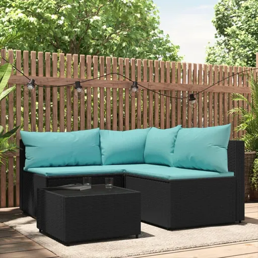 Conjunto Lounge de Jardim c/ Almofadões Vime PE Preto (4 pcs)