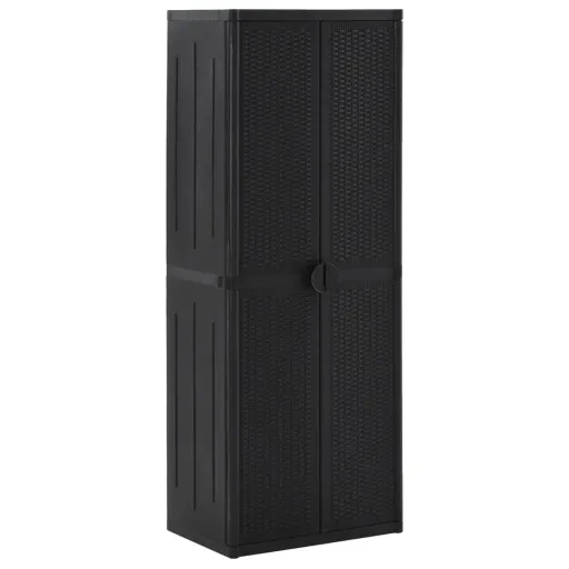 Armário de Arrumação para Jardim 65x45x172 cm Vime PP Preto