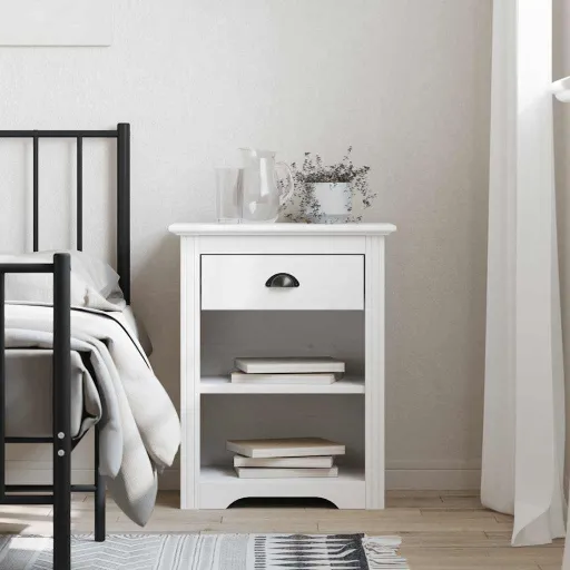 Mesa de Cabeceira BODO 53x38,5x67 cm Pinho Maciço Branco