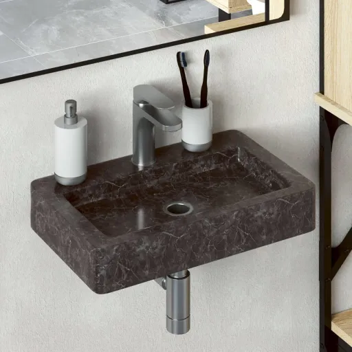 Lavatório de Parede 38x24x6,5 cm Mármore Preto