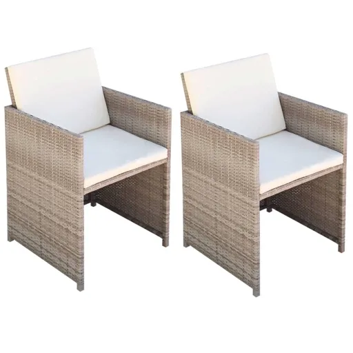 Cadeiras de Jardim   c/ Almofadões e Almofadas Vime PE Bege (2 pcs)