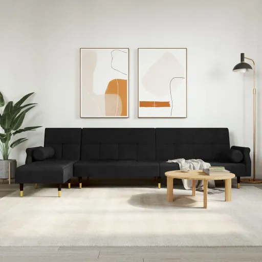 Sofá-Cama em Forma de L 271x140x70 cm Veludo Preto