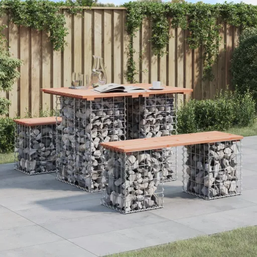Mesa de Jardim com Design de Gabião 100x70x72 cm, Madeira Maciça Douglas