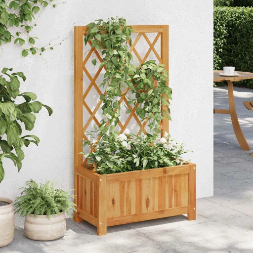 Vaso/Floreira de Jardim com Treliça Madeira de Acácia Maciça