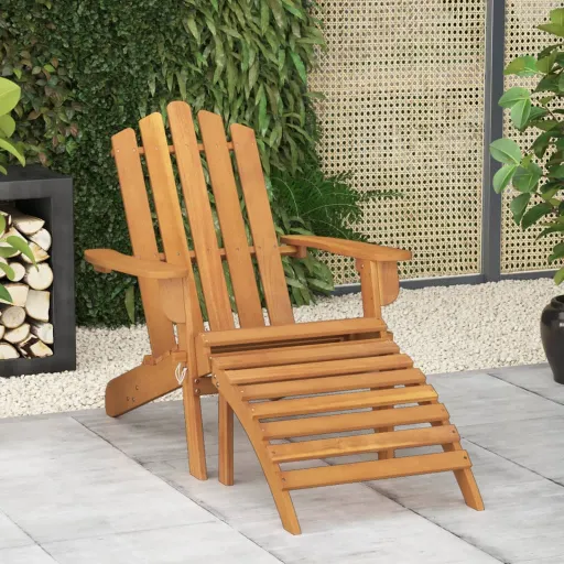 Cadeira Jardim Adirondack c/ Apoio de Pés Madeira Acácia Maciça