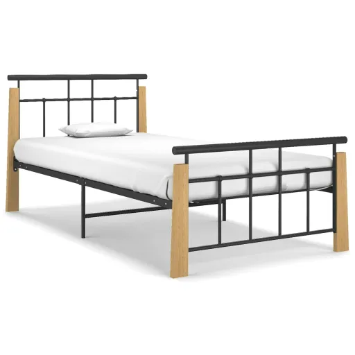 Estrutura de Cama 90x200 cm Metal e Madeira de Carvalho Maciça