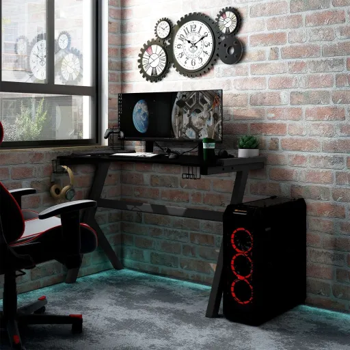 Secretária de Gaming c/ Luzes LED Forma de Y 110x60x75 cm Preto