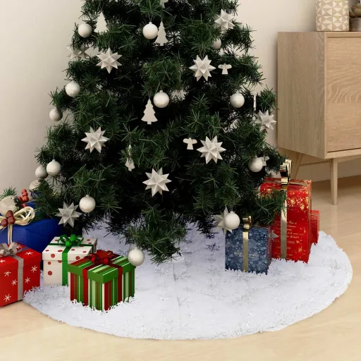 Saia de Árvore de Natal de Luxo Branca 90 cm Pele Sintética