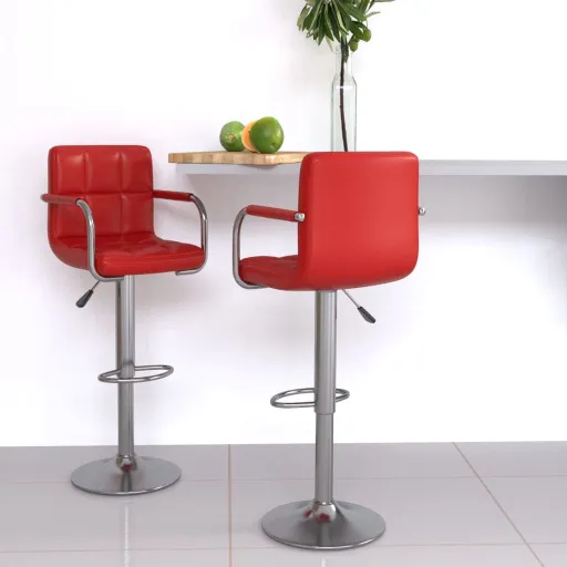 Bancos de Bar   Couro Artificial Vermelho Tinto (2 pcs)