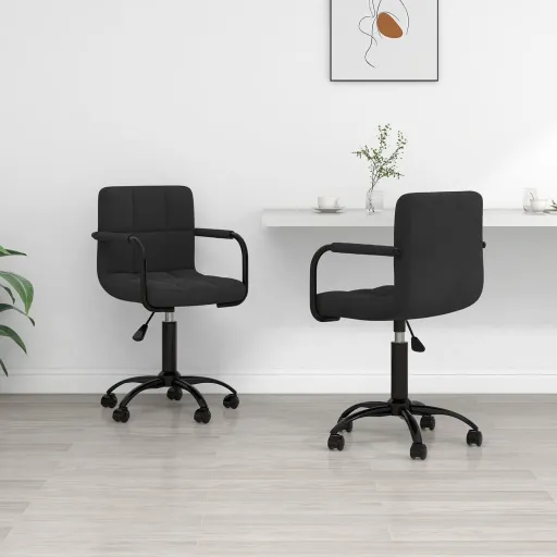 Cadeiras Escritorio Operativas Giratórias  Veludo Preto (2 pcs)