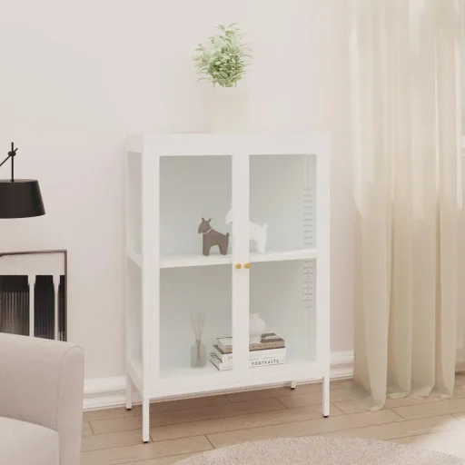 Aparador 75x35x105 cm Vidro e Aço Branco