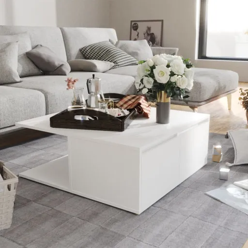 Mesa de Centro 80x80x31 cm Derivados de Madeira Branco