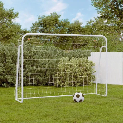 Baliza de Futebol com Rede 214x75x152 cm Aço/Poliéster Branco