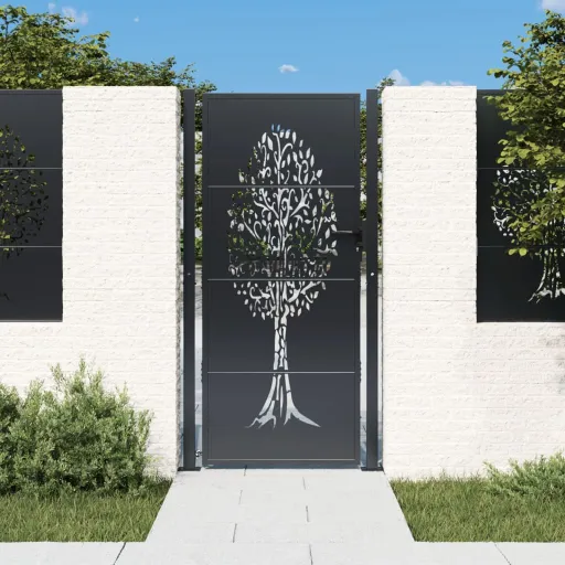 Portão de Jardim Antracite 100x175 cm Aço Design Árvore