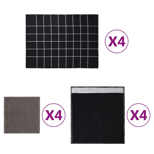 Conjunto de Panos de Cozinha   Algodão Preto (12 pcs)