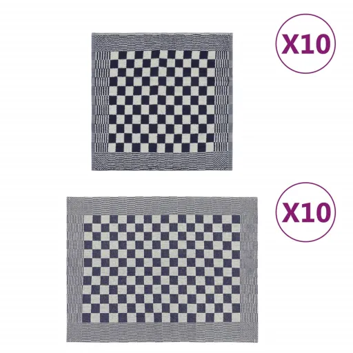 Conjunto de Panos de Cozinha   Algodão Azul e Branco (20 pcs)