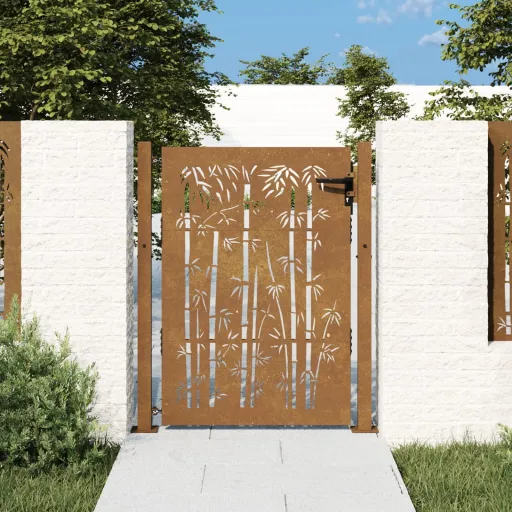 Portão de Jardim 100x150 cm Aço Corten Design Bambu