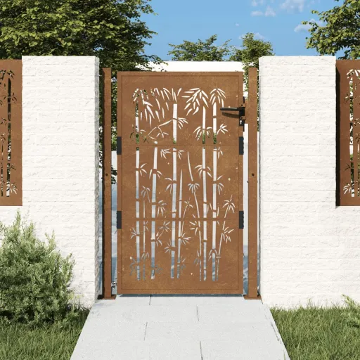 Portão de Jardim 100x150 cm Aço Corten Design Bambu