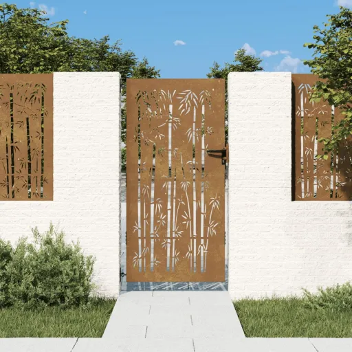Portão de Jardim 85x175 cm Aço Corten Design Bambu