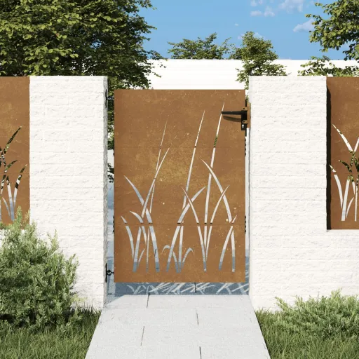 Portão de Jardim 85x125 cm Aço Corten Design Erva