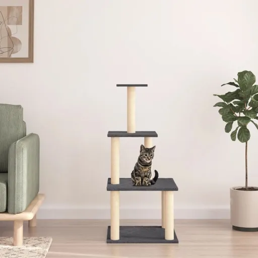Árvore p/ Gatos c/ Postes Arranhadores Sisal 111cm Cinza-Escuro