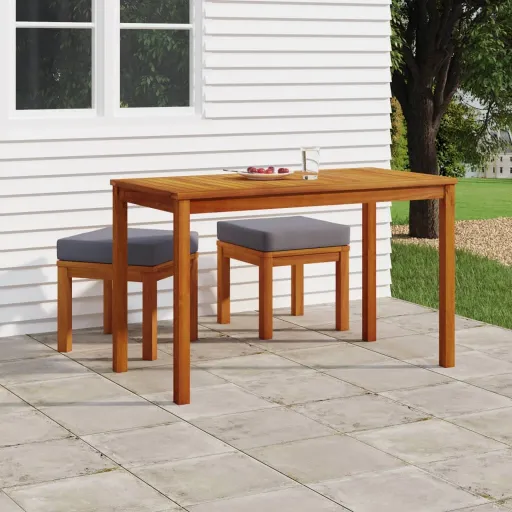 Conjunto de Jantar p/ Jardim c/ Almofadões Acácia Maciça (3 pcs)