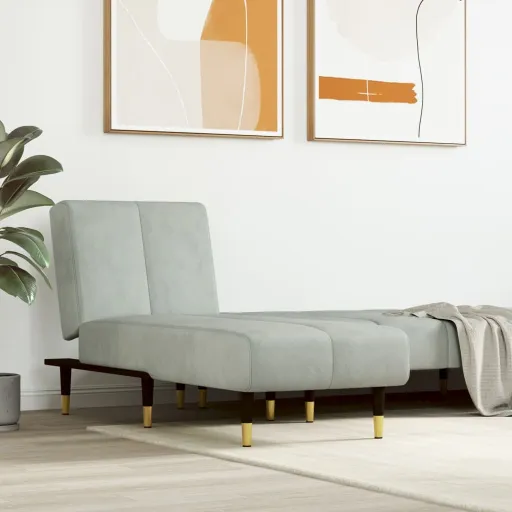 Chaise Longue Veludo Cinzento-Claro