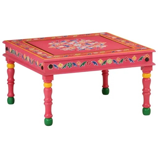 Mesa de Centro Pintada à Mão Mangueira Maciça Rosa