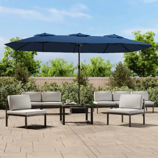 Guarda-Sol de Jardim com Cabeça Dupla 449x265 cm Azul-Ciano
