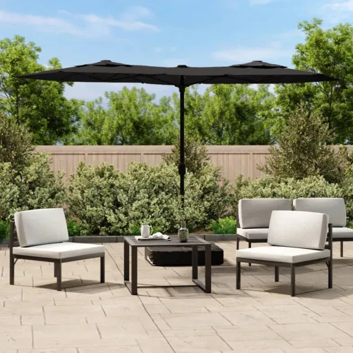 Guarda-Sol de Jardim com Cabeça Dupla 316x145 cm Preto