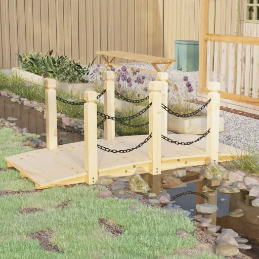 Ponte Jardim c/ Corrimões em Corrente 150x67x56 cm Abeto Maciço