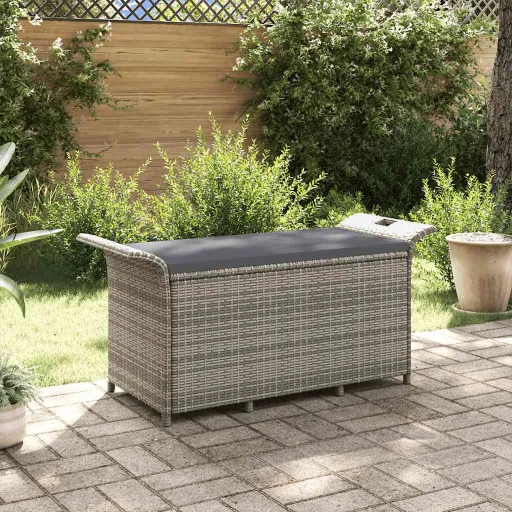 Banco de Jardim com Almofadão 116x46x57 cm Vime PE Cinzento