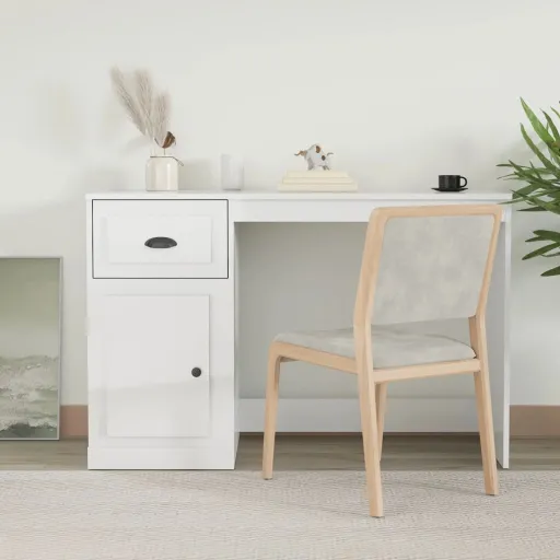 Secretária c/ Gaveta 115x50x75cm Deriv Madeira Branco Brilhante