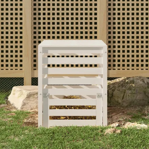 Caixote de Compostagem 63,5x63,5x77,5cm Pinho Maciço Branco
