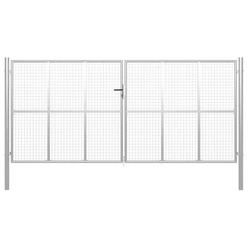Portão de Jardim em Aço Galvanizado 400 x 175 cm Cor Prata