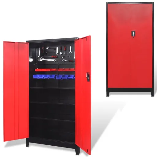 Armário de Ferramentas 2 Portas Aço 90x40x180 cm Preto Vermelho
