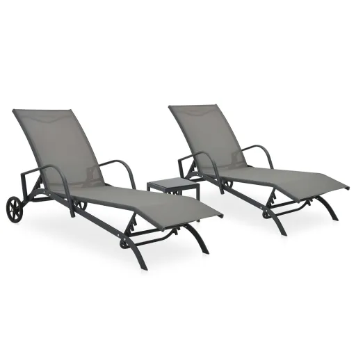 Espreguiçadeiras com Mesa   Textilene e Aço (2 pcs)