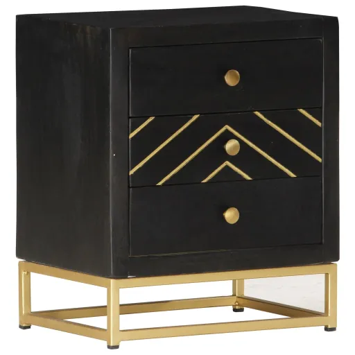 Mesa de Cabeceira 40x30x50 cm Mangueira Maciça Preto e Dourado