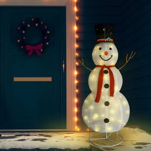 Boneco de Neve Decorativo com Luz LED Tecido de Luxo 180 cm